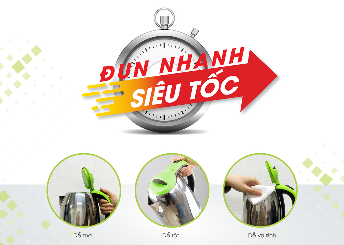 Ấm Điện Siêu Tốc Rạng Đông 1.8 Lít Chính Hãng