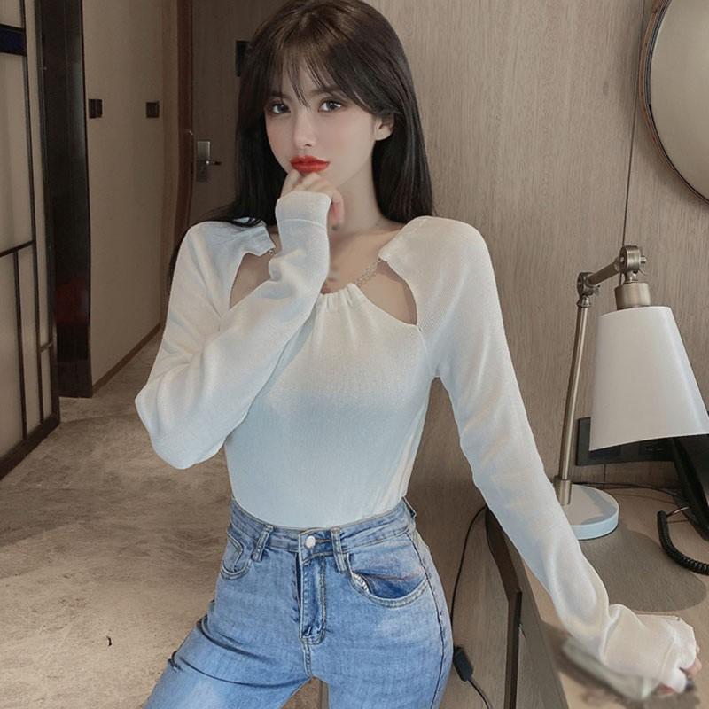 Áo thun tay dài màu trơn hợp thời trang cho nữ