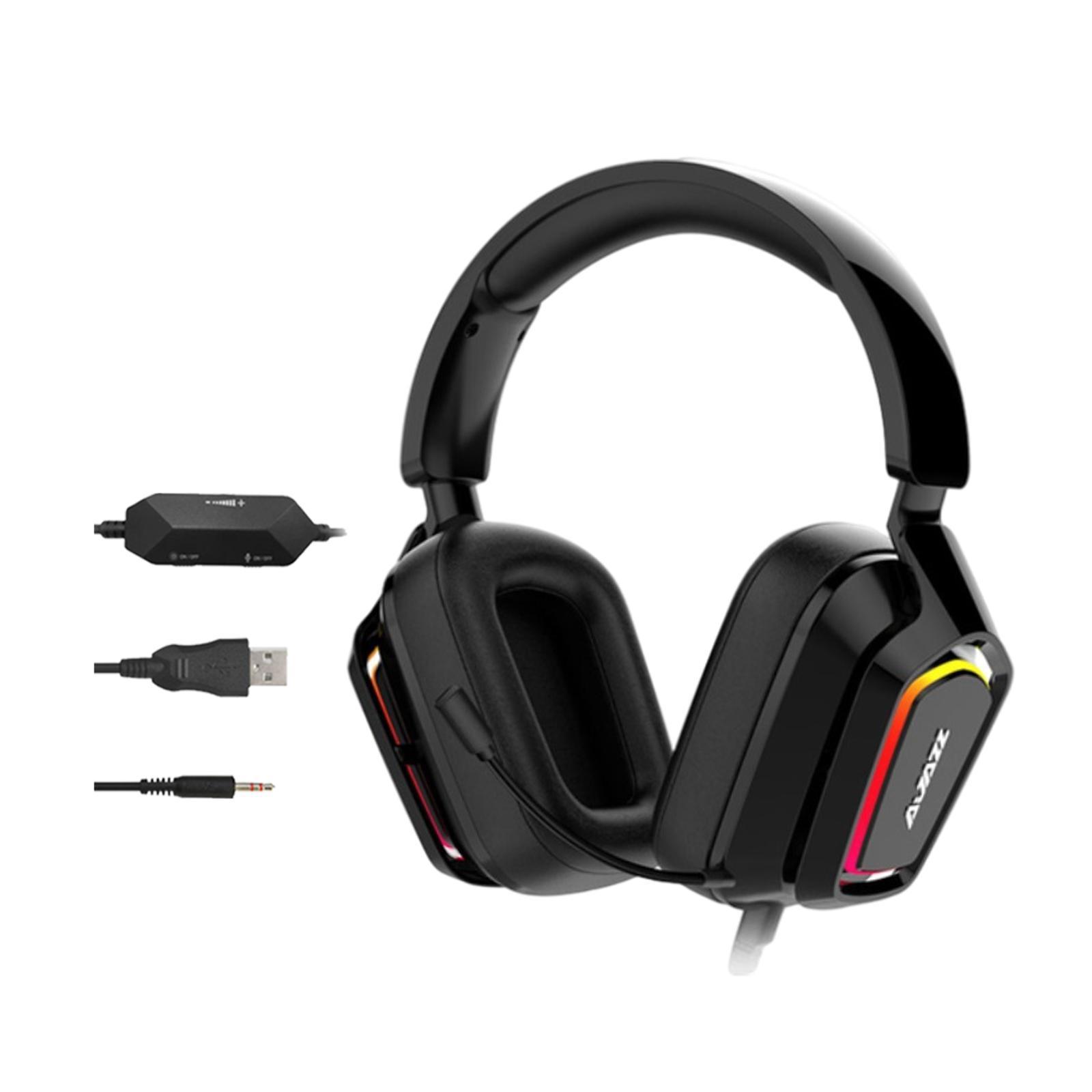 LED Colorful Over Ear Gaming Headset Headphones with Mic Black 3.5mm