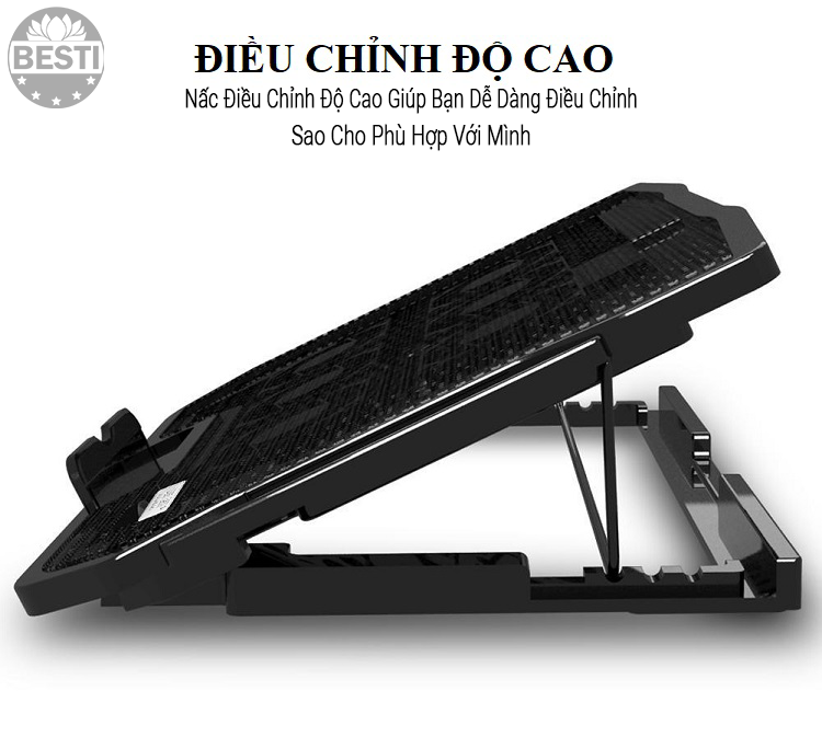 Đế Tản Nhiệt Laptop, Máy Tính Xách Tay Besti BTY02 , Có Đèn Led Cực Đẹp, 6 Quạt Giúp Làm Mát Nhanh Bảo Vệ Máy Tính Mà Không Gây Ồn Thích Hợp Cho Nhiều Loại Laptop - Hàng Chính Hãng 	