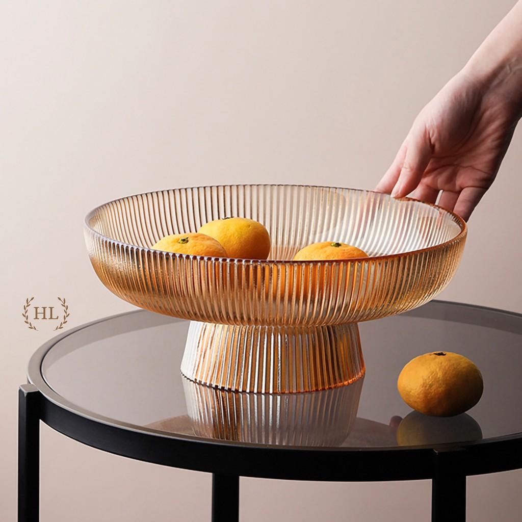 BÁT THỦY TINH CHÂN TRỤ VÂN SỌC CAO CẤP | ĐĨA THỦY TINH ĐỰNG HOA QUẢ TRÁI CÂY CÓ CHÂN PHONG CÁCH RETRO