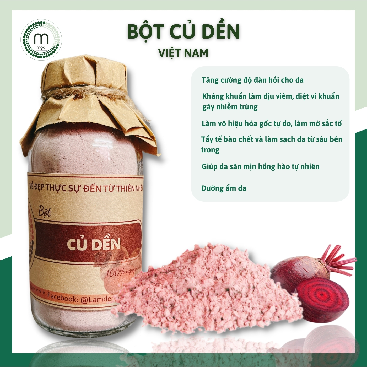 Bột đắp mặt Củ Dền Đỏ dưỡng trắng da nguyên chất 100ml