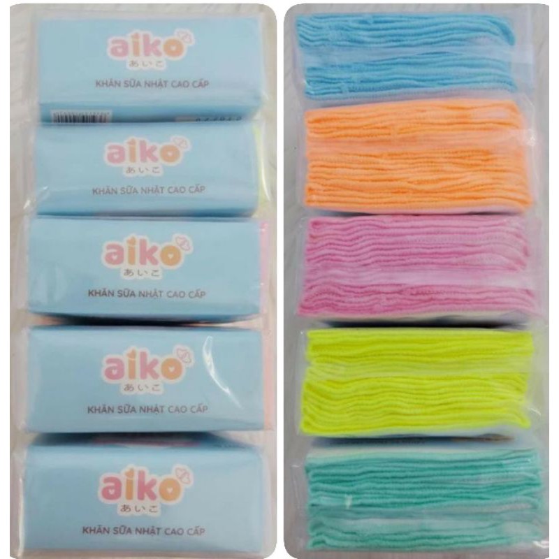 27x25cm - Bịch 10 khăn sữa Aiko cotton viền màu 4 lớp an toàn cho trẻ sơ sinh