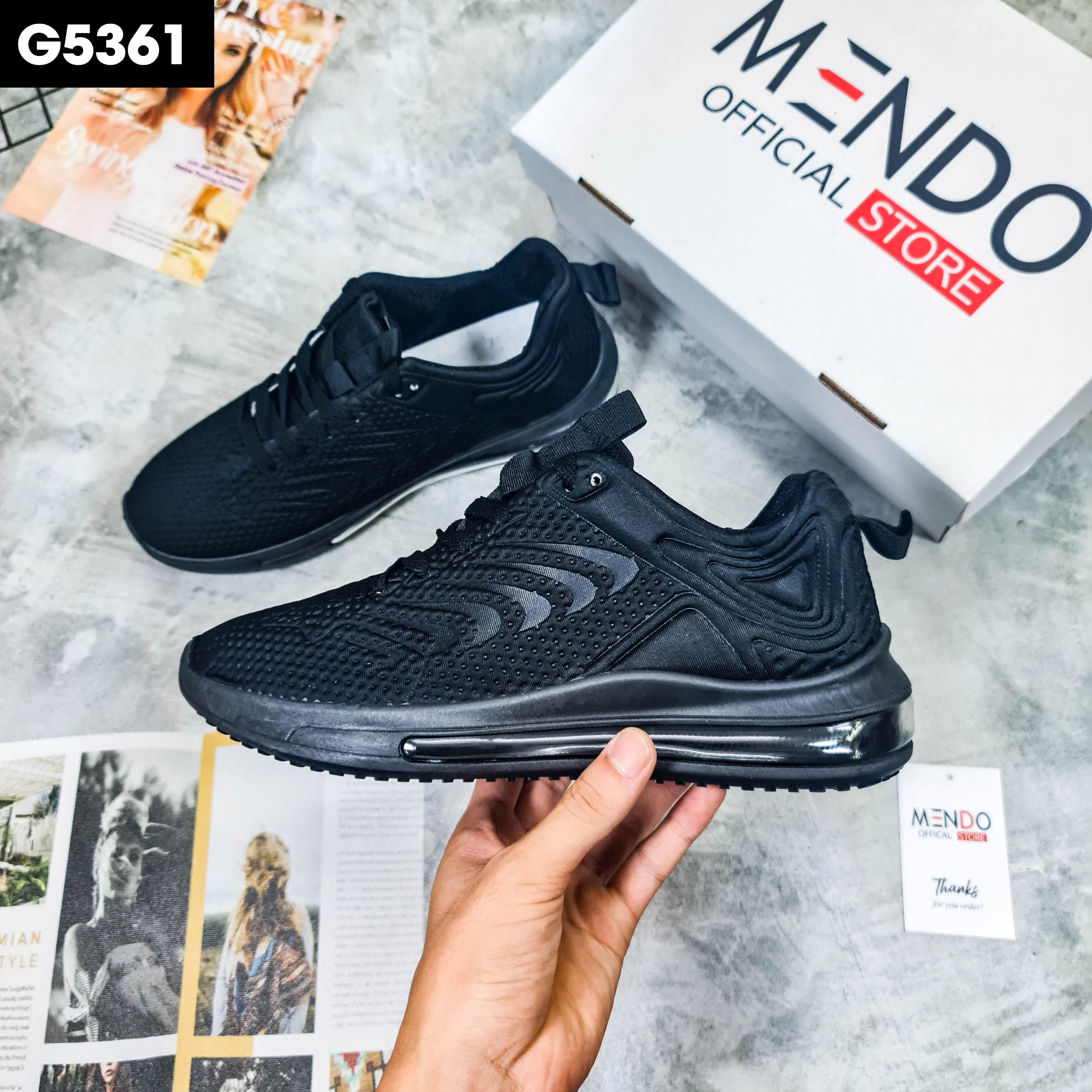 Giày Thể Thao Nam MENDO - Giày Sneaker Màu Trắng - Xanh Than, Giày Thể Thao Họa Tiết Dấu Phẩy Đơn Giản  - G5366