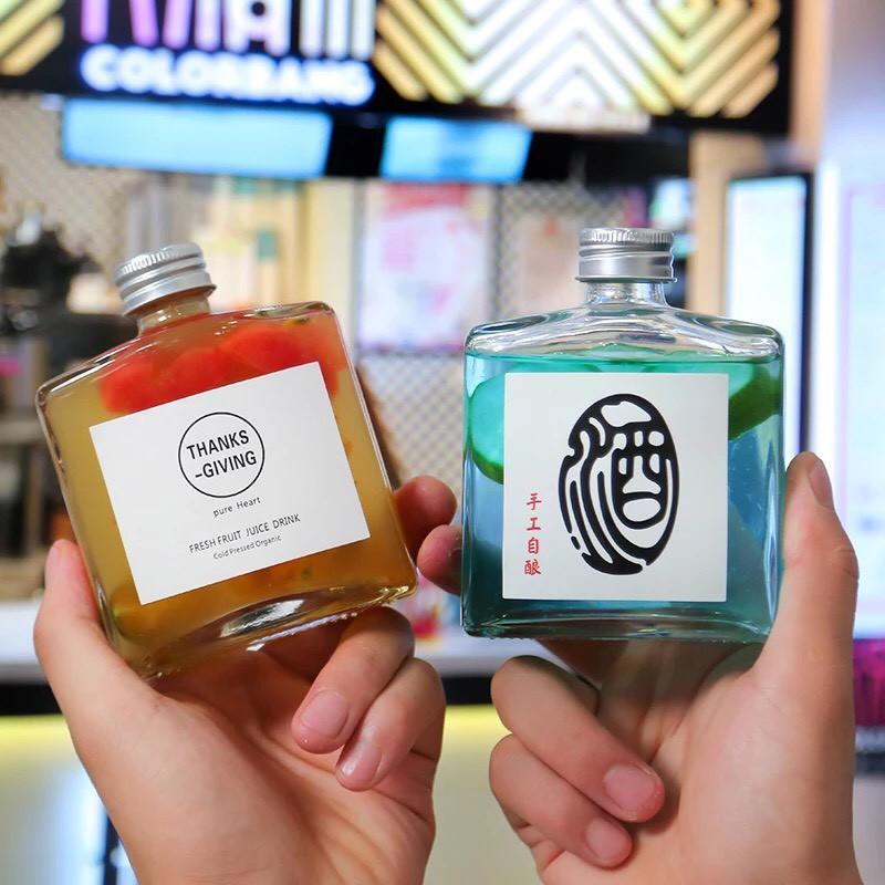 Combo 5 Chai Thủy Tinh Đựng Nước 250ml, Đựng Trà Sữa, Detox, Chai Vuông, Thuỷ Tinh - Topbanchaynhat