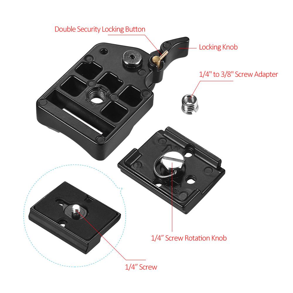 Quick Release Plate Clamp Adapter with QR Plate 1/4 inch Screw 1/4 & 3/8 inch Screw Hole Bubble Level for Tripod DSLR