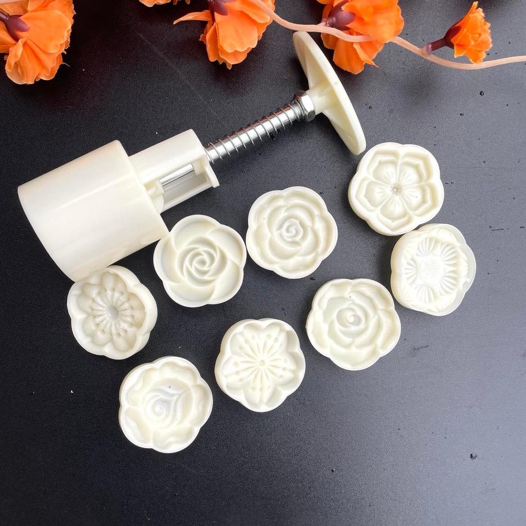 Bộ 8 Mặt Khuôn Trung Thu Hoa Mai, Hoa Hồng, Hoa Đào, Hoa Sen 50gr Hoa Văn 3D sắc nét, làm bánh qui in dấu phục linh