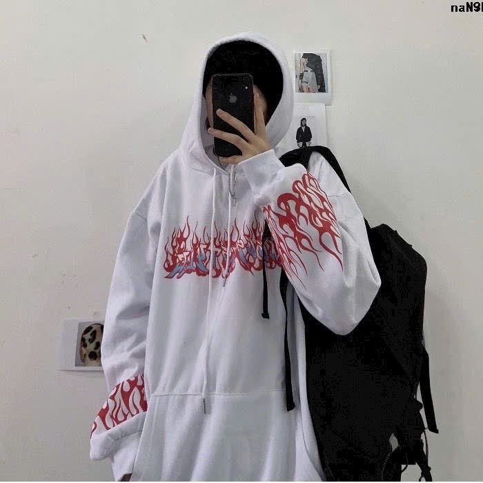 Áo khoác nỉ áo khoác hoodie nam nữ In Lửa form rộng bo gấu tay phồng hàn quốc, áo hoodie cặp đôi chống nắng thu đông dễ phối đồ phong cách cá tính