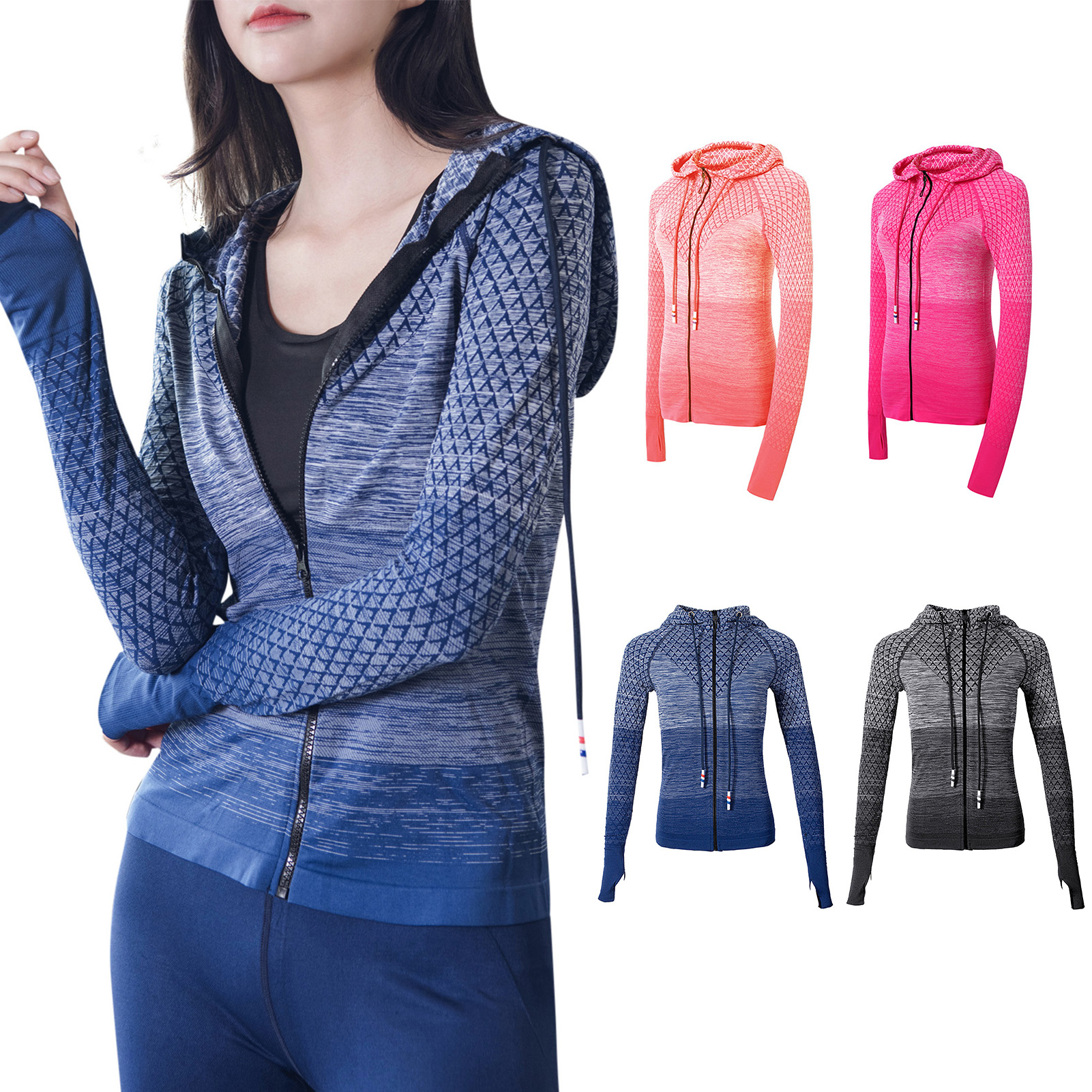Áo khoác có mũ trùm đầu, mỏng nhẹ, dày tay có lỗ xỏ ngón, dây kéo bền chắc, thoáng khí, tập thể dục, thể thao
