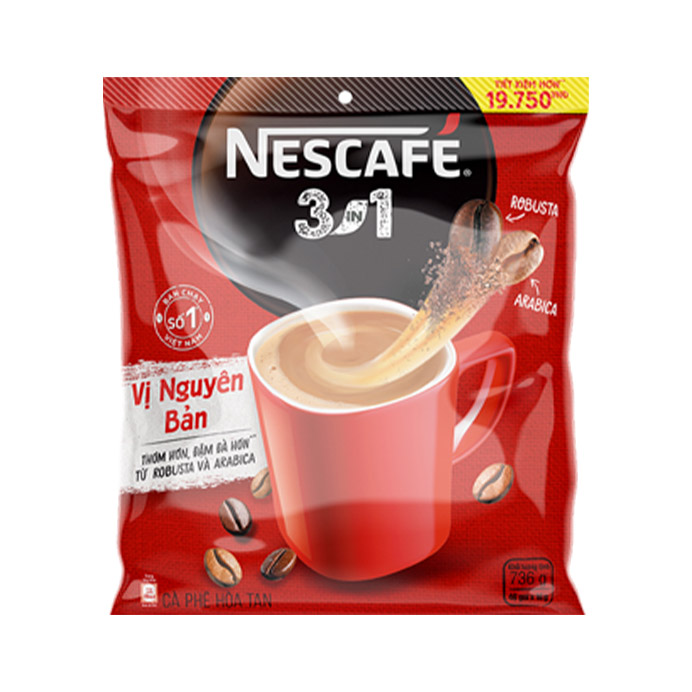 [TẶNG Túi vải có dây đeo] Combo 3 Bịch cà phê hoà tan NESCAFÉ 3IN1 công thức cải tiến - VỊ NGUYÊN BẢN (3x46gói)