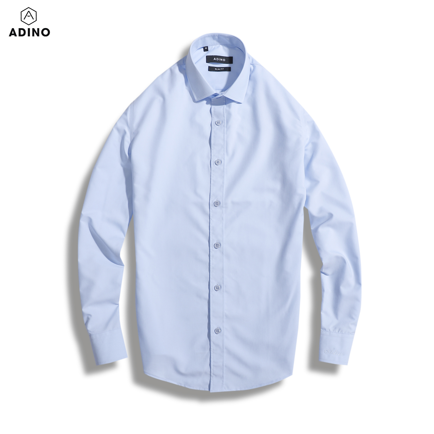 Áo sơ mi nam tay dài ADINO màu xanh nhạt dáng slimfit vải modal trẻ trung S304