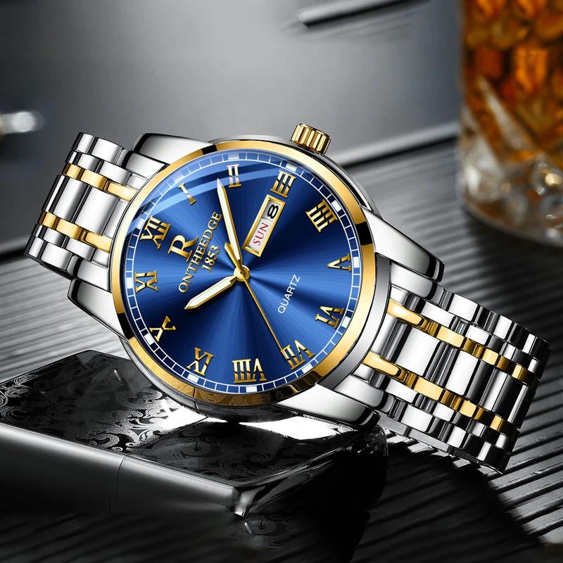 ĐỒNG HỒ NAM CAO CẤP ONTHEEDGE KÍNH TRÁNG SAPPHIRE DÂY KIM LOẠI KHÔNG GỈ + TẶNG KÈM PIN
