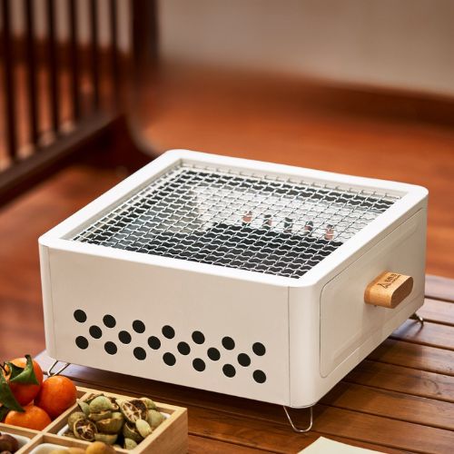 Combo bếp nướng BBQ màu trắng cao cấp kèm than tre nén 3kg ít khói, an toàn, tiện lợi di chuyển