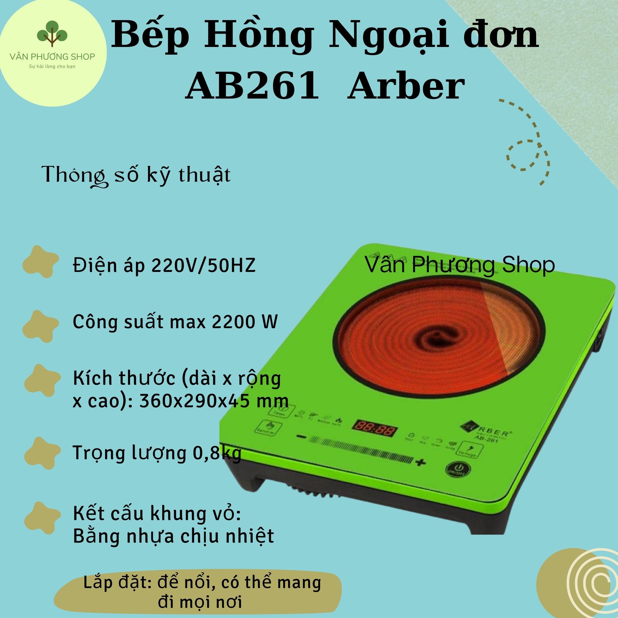 Bếp Hồng Ngoại Arber  261 Dùng Cho Mọi Loại Xoong Nồi , Kiểu Dáng Gọn Nhẹ, Màu Sắc Sang Trọng- Hàng Chính Hãng