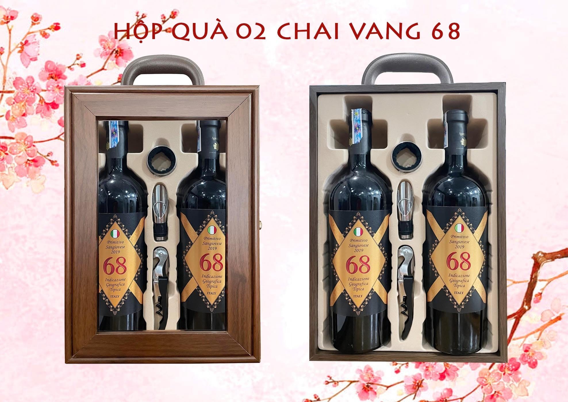 Hộp gỗ mặt kính đựng 2 chai rượu vang làm quà tặng [Không bao gồm vang]