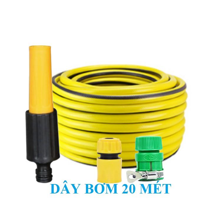 Bộ dây vòi xịt nước rửa xe, tưới cây . tăng áp 3 lần, loại 20m 206622-5 cút sập, nối vàng