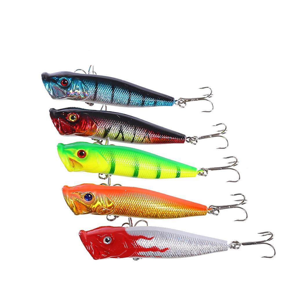 5pcs Artificial Fishing Topwater Floating Popper Lures Treble Hook Hard Bait Crankbait