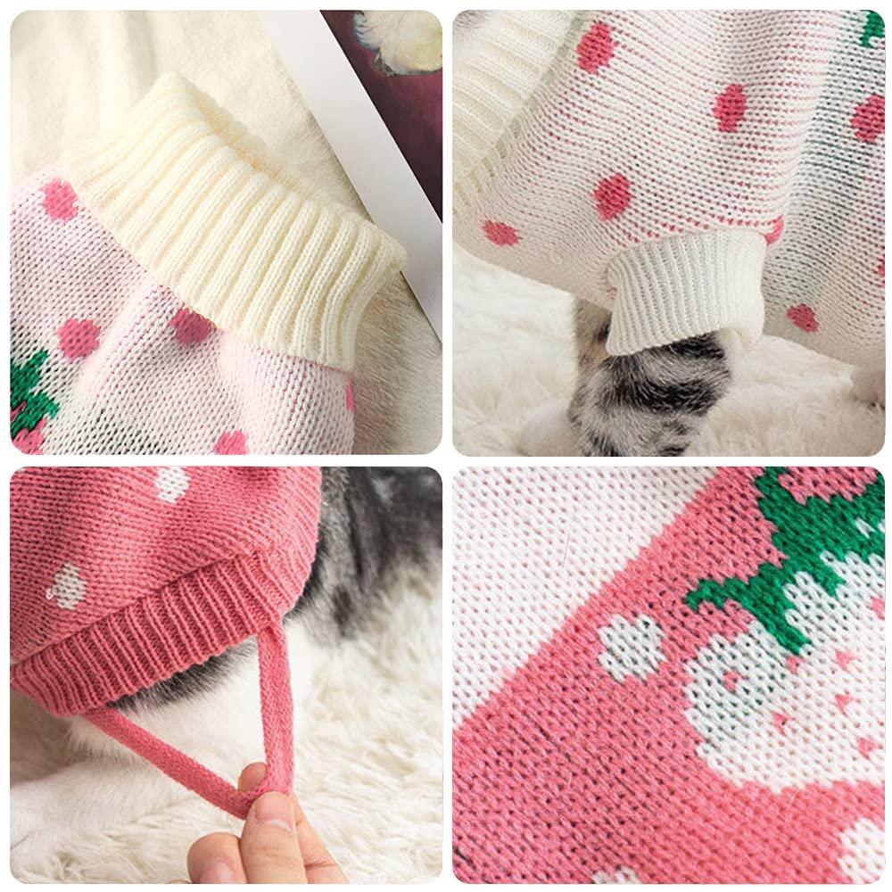 Mèo quần áo mùa đông áo len thú cưng mèo, áo len cho mèo ấm, mèo quần áo ngọt ngào, áo len đan cho mèo, mèo mặc quần áo màu hồng, áo len dâu tây, quần áo xăng mùa đông
