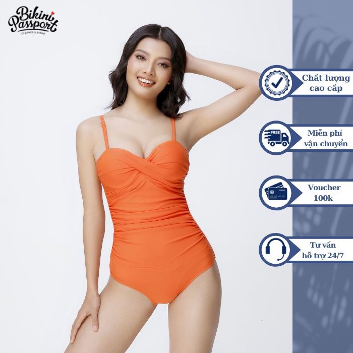 Bộ đồ bơi NỮ BIKINI PASSPORT kiểu Một mảnh tạo nhún cách điệu - Cam - BS343_OR