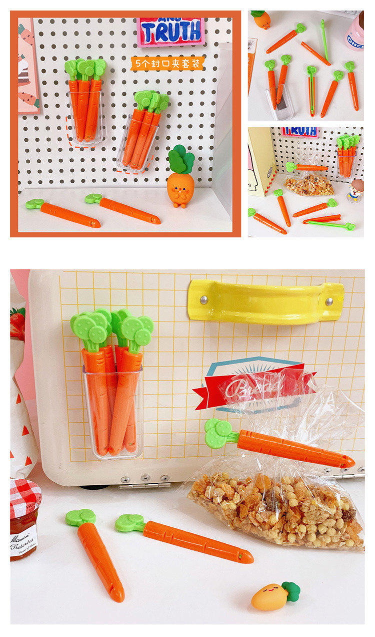 Set 5 Kẹp Miệng Túi Hình Củ Cà Rốt Hoạt Hình Dễ Thương- kẹp túi đựng thức ăn