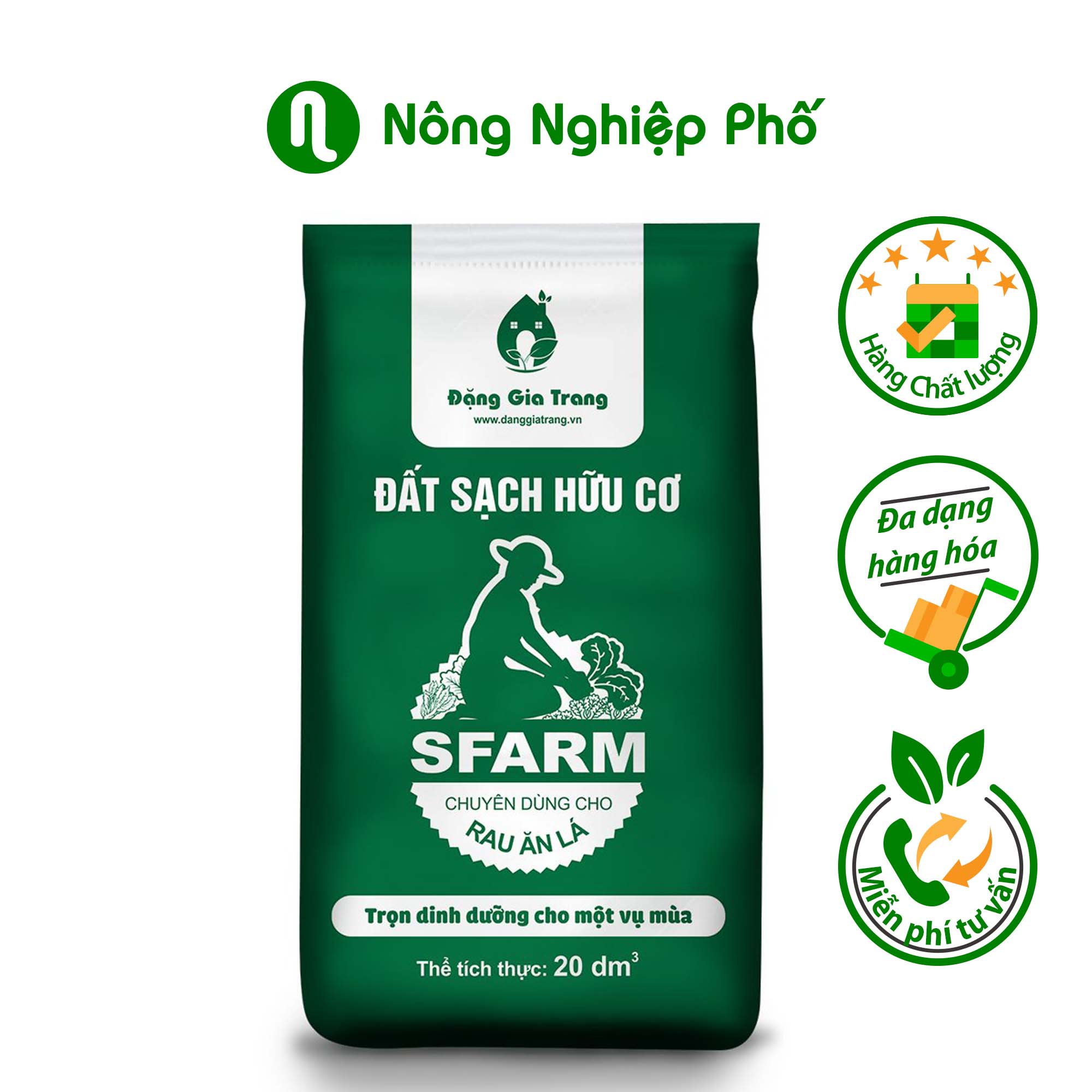 Bao 20 dm3 Đất sạch hữu cơ Sfarm chuyên dùng cho rau ăn lá