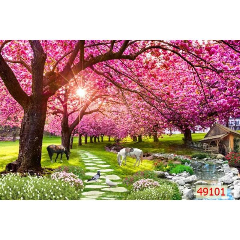 Tranh dán tường 3d tranh phong cảnh thiên nhiên in Vải Lụa