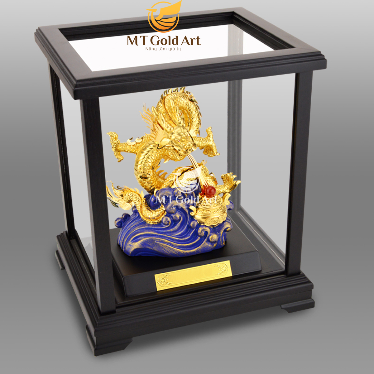 Tượng Rồng phong thủy vờn ngọc dát vàng (22x17x14cm) MT Gold Art- Hàng chính hãng, trang trí nhà cửa, phòng làm việc, quà tặng sếp, đối tác, khách hàng, tân gia, khai trương 