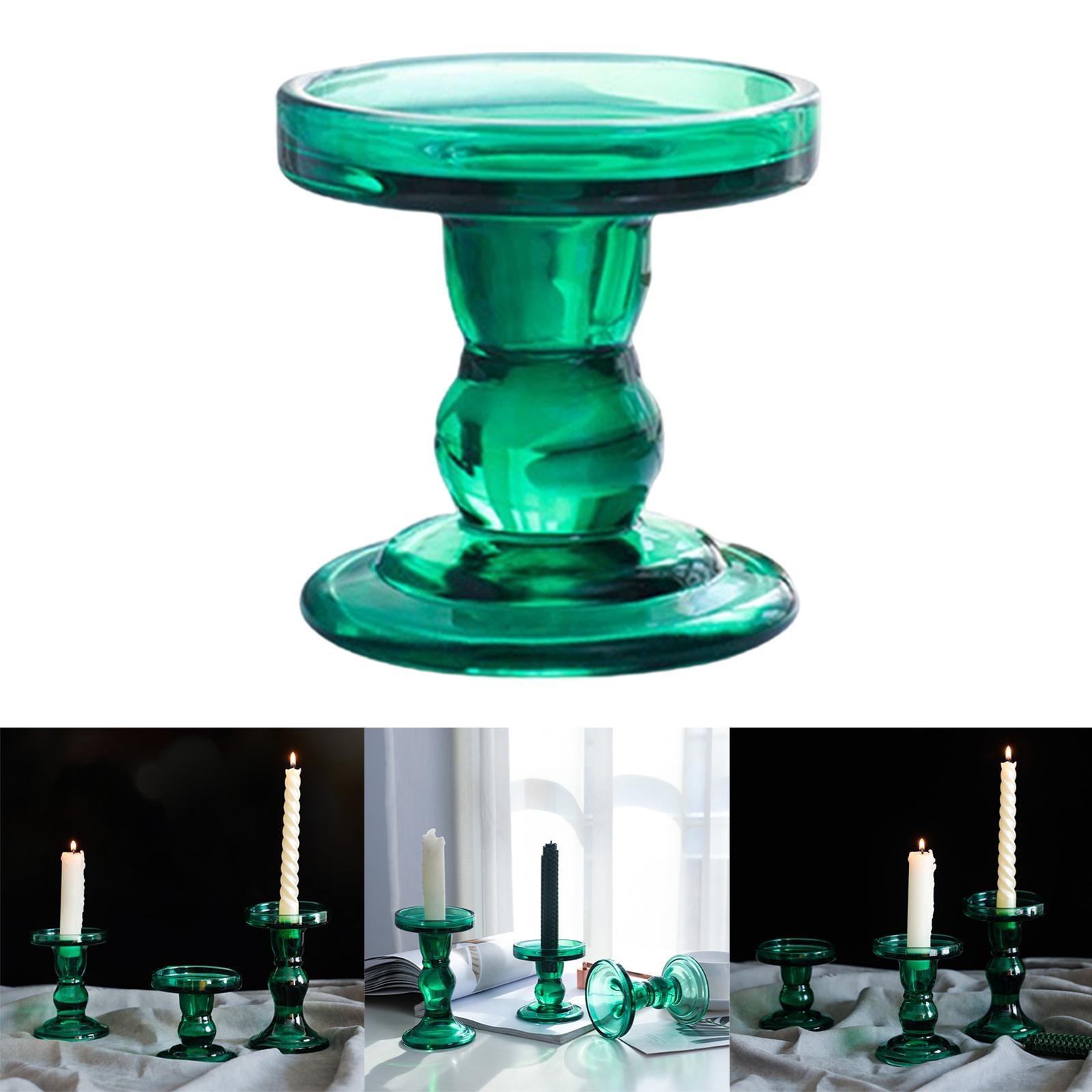 Retro Green Glass Candle Holder for Pillar Candle for Table Party Decor S