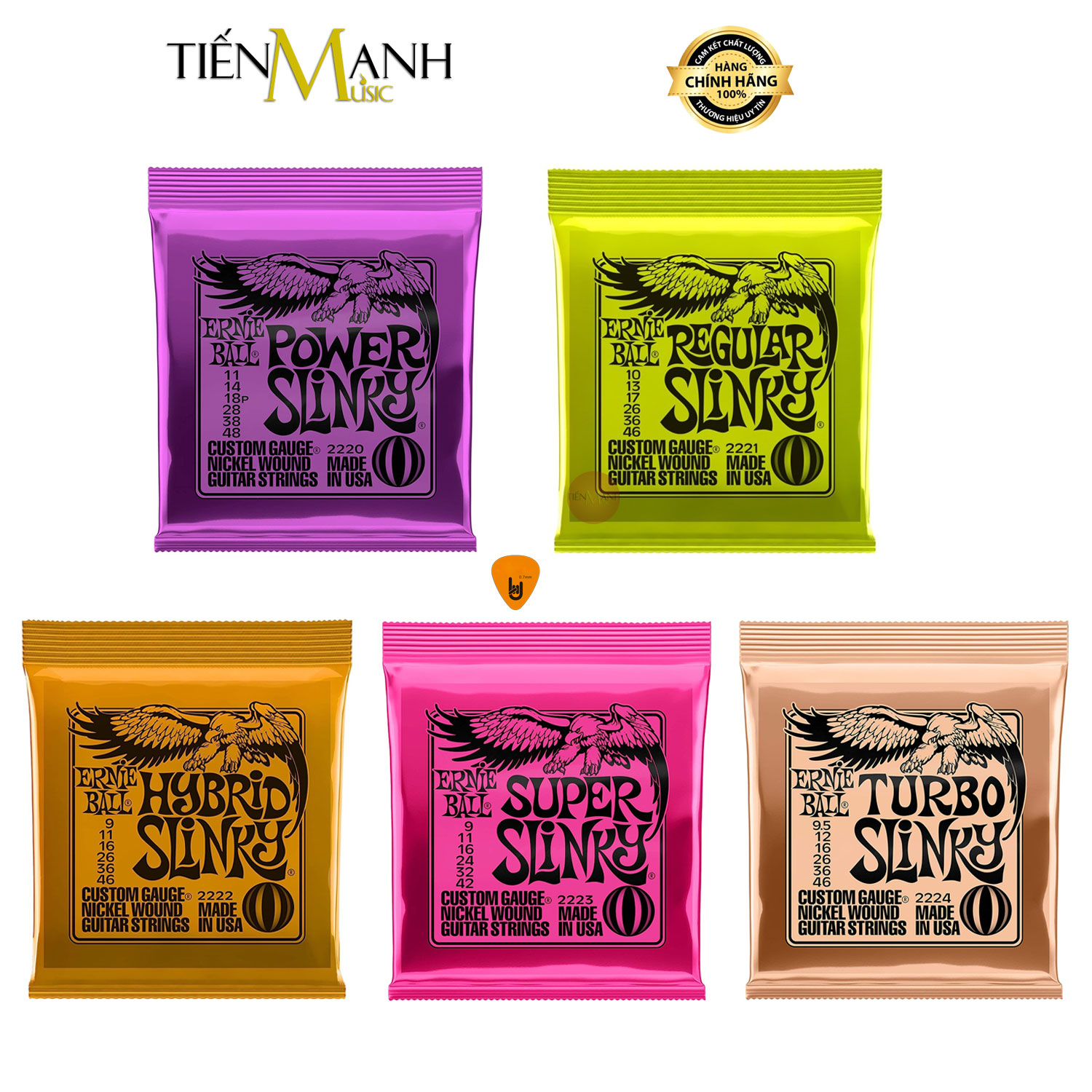 Chính Hãng Dây Đàn Guitar Điện Ernie Ball 2220, 2221, 2222, 2223, 2224 – Cỡ 9, 9.5, 10,11 Electric Strings Hàng Chính Hãng  – Kèm Móng Gảy DreamMaker – 2223 – Cỡ 9 9-42