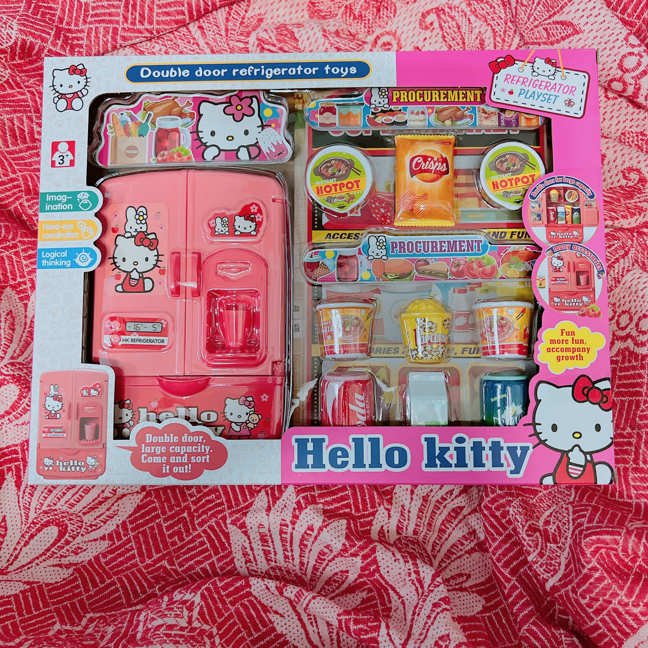 Đồ chơi Mô hình Tủ lạnh hello kitty MÀU HỒNG gồm nhiều món - HỘP QUÀ TẶNG CHO BÉ GÁI