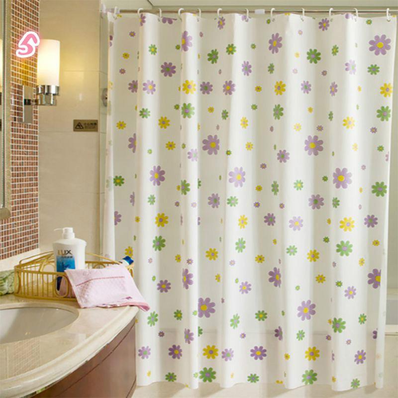 Rèm treo nhà tắm hoa cỏ nhiều canh kèm móc treo - 1m8 x1.8m