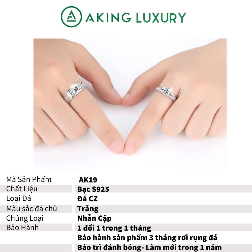 Nhẫn đôi AK19 cao cấp, nhẫn bạc nam, nhẫn bạc nữ thiết kế đồng điệu, gắn đá sang trọng. Nhẫn cặp mới 2021.