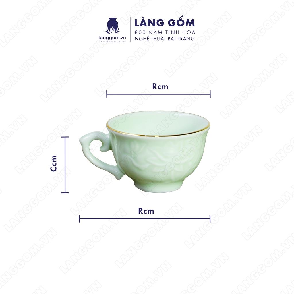 Bộ ấm chén phú quý men xanh miệng tròn - Gốm sứ Bát Tràng - LÀNG GỐM