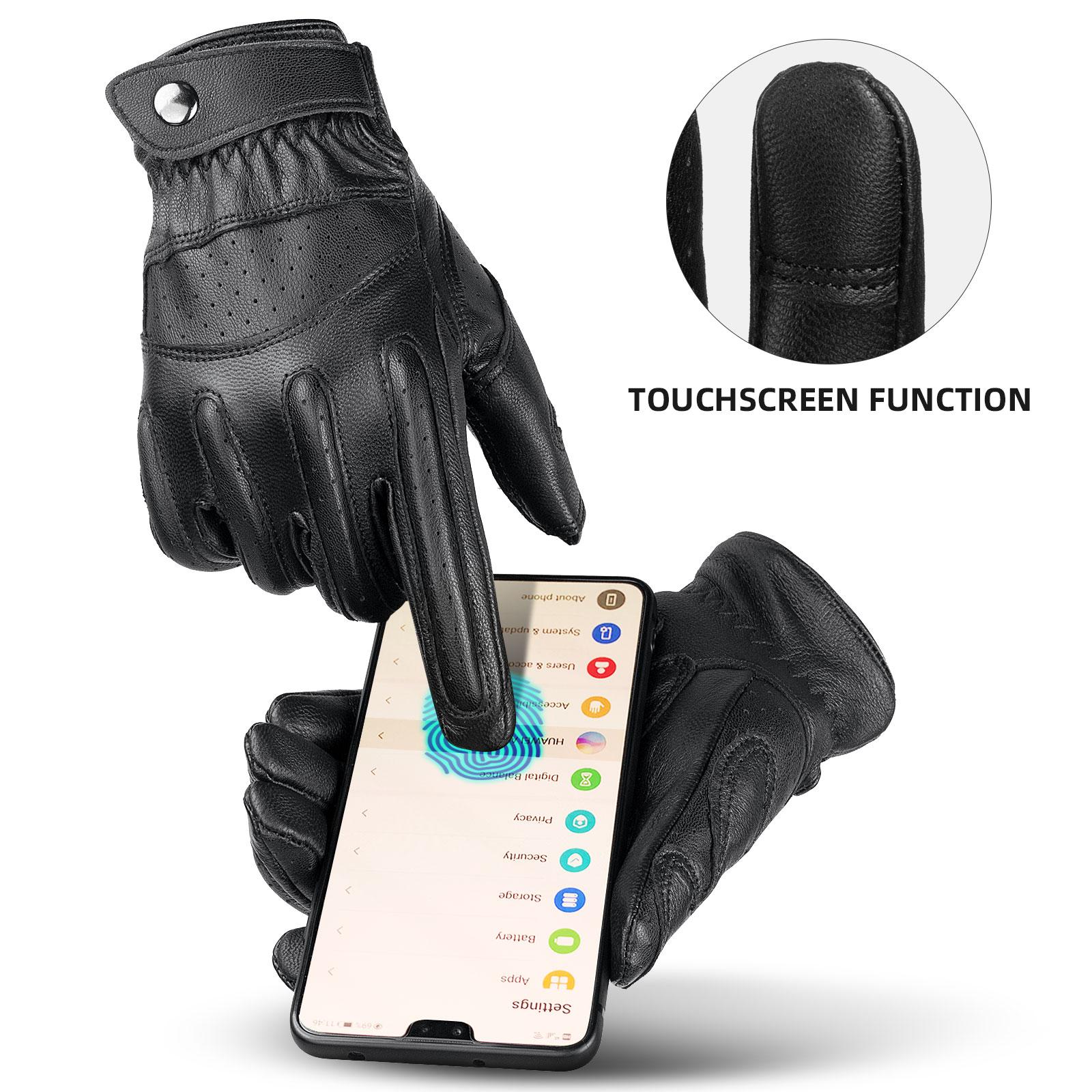 OZERO Nam Găng Tay Màn Hình Cảm Ứng Da Găng Tay Xe Máy Thể Thao Ngoài Trời Full Ngón Đi Xe Đạp Núi Xe Đạp Guantes Moto Găng Tay Color: Black Size: XL