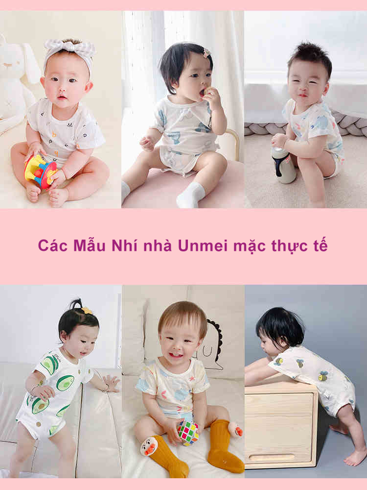 Combo 2 Bộ Đồ Áo Liền Quần Cho Bé Trẻ Sơ Sinh Bodysuit Vải Thoáng Mát Mùa Hè màu Trắng Họa tiết vui nhộn (Giao màu Ngẫu nhiên)