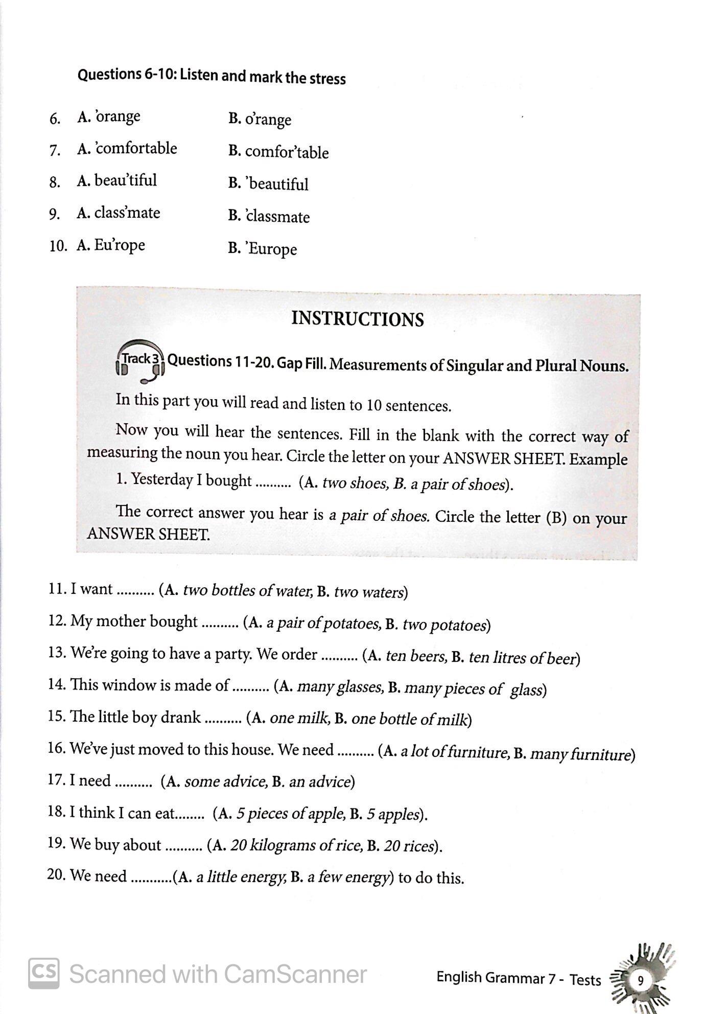 English Grammar - Ngữ Pháp Tiếng Anh 7 (Bài Kiểm Tra)