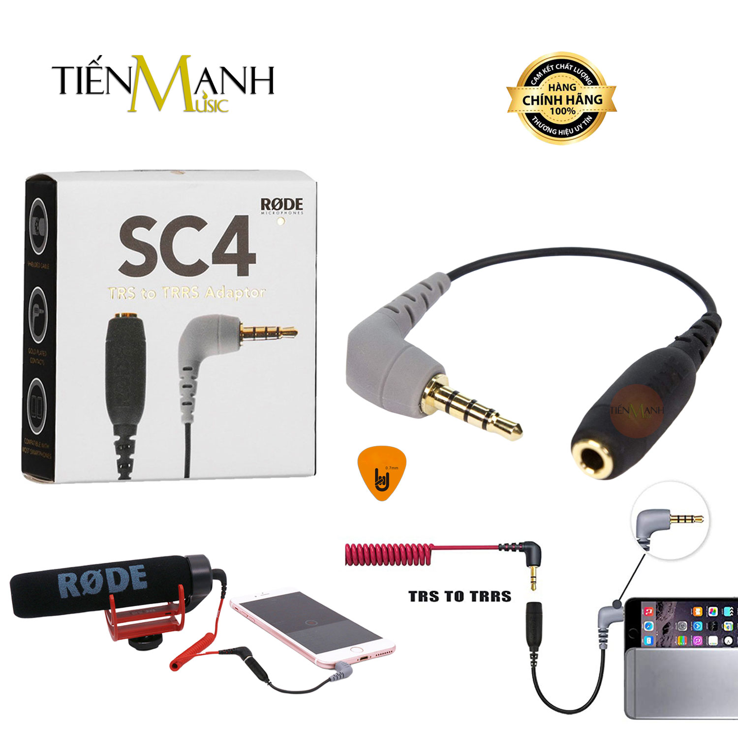 Rode SC4 - Dây Cáp Chuyển Đổi Tín Hiệu Âm Thanh Từ 3.5mm TRS Sang TRRS Cable Hàng Chính Hãng - Kèm Móng Gẩy DreamMaker