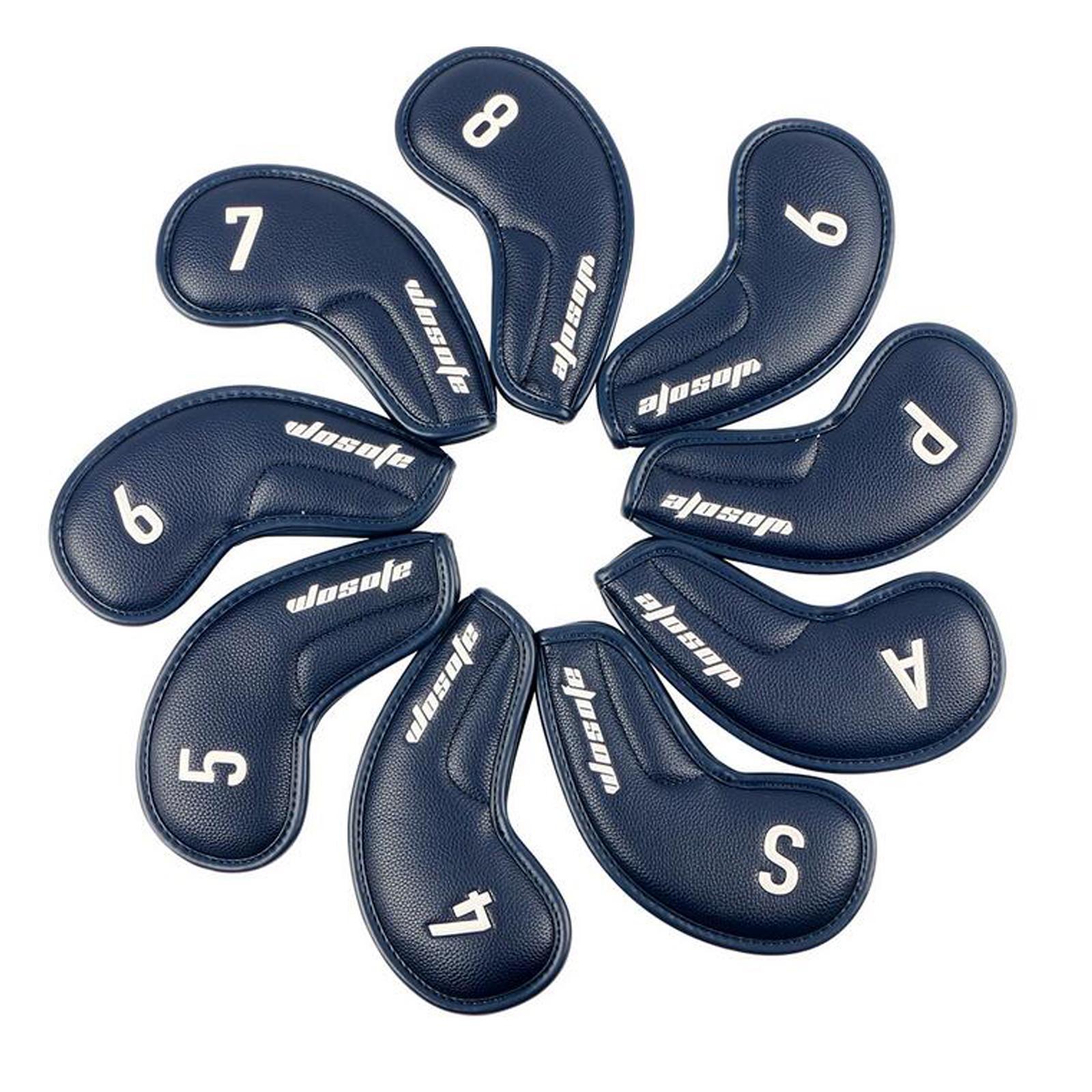 9Pcs Golf Iron Covers Set Golf Club Headcovers PU Leather Embroidered Number Protective Cover Golf Clubs Case Protector for Beginner Golfers
