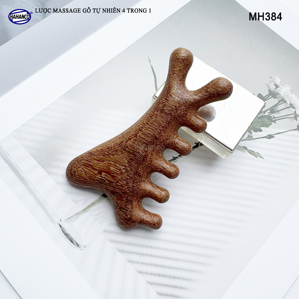 Lược Massage Dụng Cụ Làm Đẹp Chuyên Nghiệp Gỗ Tự Nhiên 4 Trong 1 - HAHANCO - MH384