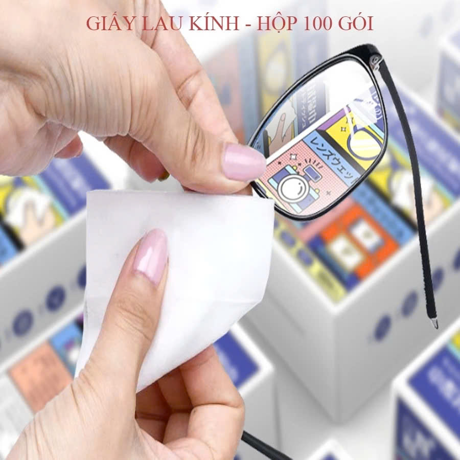 Combo 100 Khăn Lau Mắt Kính Nano- Miếng Giấy Lau Kính Chống Bám Hơi Nước, Lau Sạch Vân Tay Bụi Bẩn Công Nghệ Nhật Bản - Hàng Chính Hãng