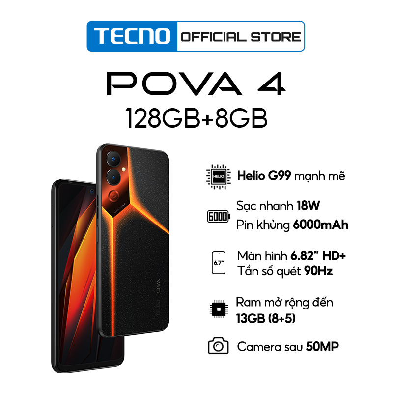 Hình ảnh Điện thoại Gaming Tecno POVA 4 8GB/128GB - Hàng Chính Hãng - MediaTek G99 | 6000mAh - 6.82 inch - Bảo hành 13 Tháng