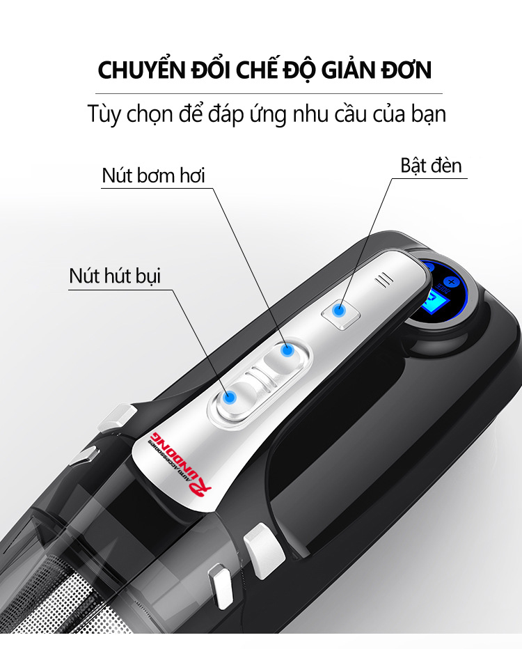 Máy hút bụi cầm tay kiêm bơm lốp ô tô RUNDONG R-6055 đa năng cao cấp | Công suất 120W, 4 in 1 . Tặng ngay bảng số ĐT