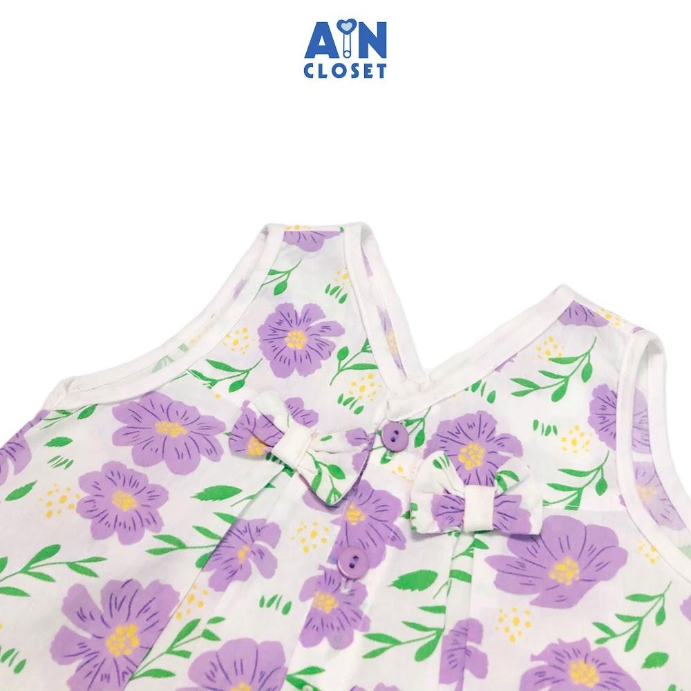 Bộ quần áo ngắn bé gái họa tiết Hoa Chiều tím cotton - AICDBGPDKBTM - AIN Closet