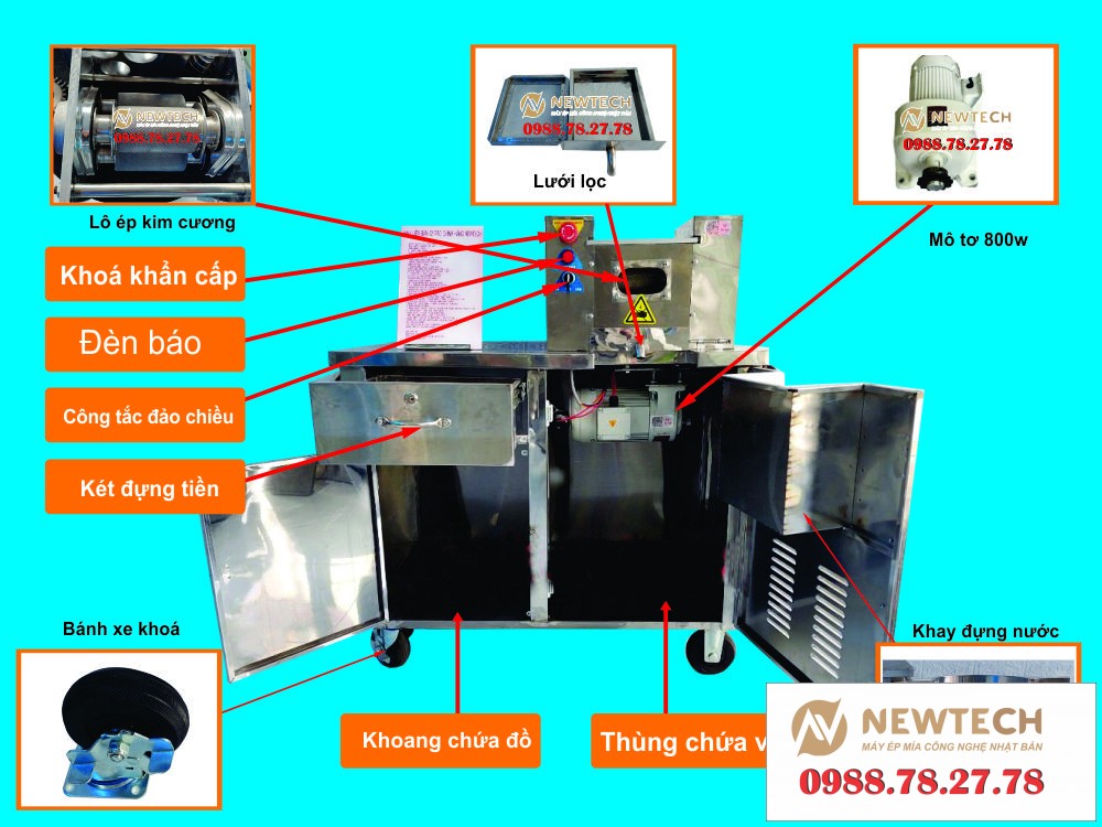 Máy ép mía siêu sạch liền bàn không tủ kính Newtech