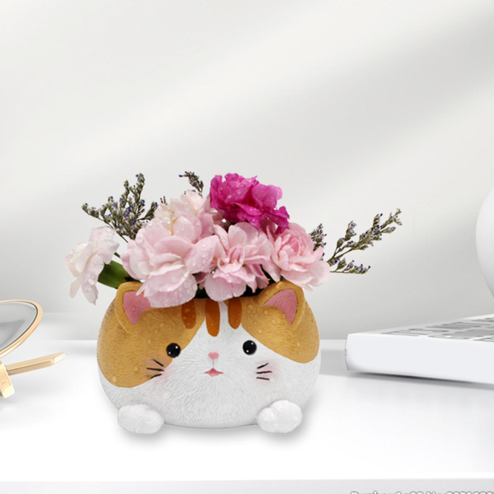 Resin Casting Flower pot Cat Vase Animal Planter for Computer Desk