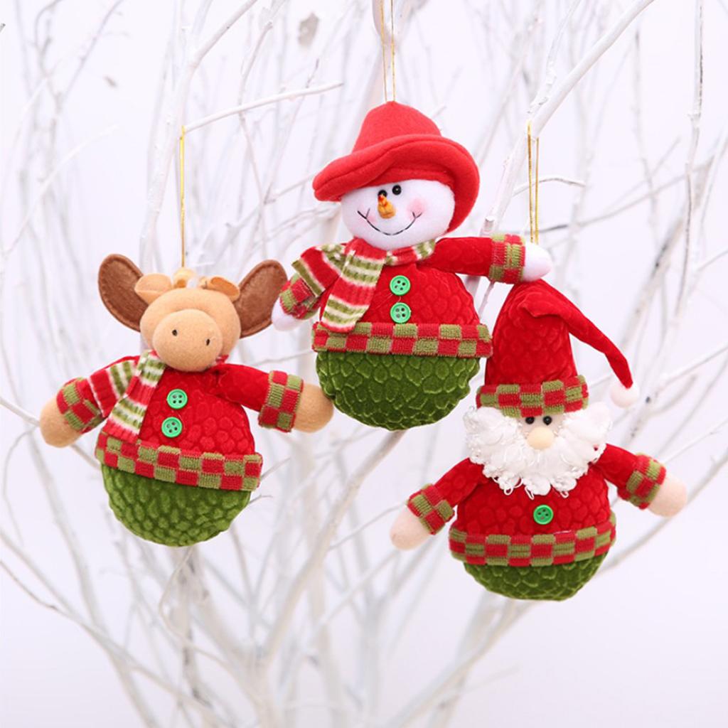 Christmas Santa Snowman Elk Plush Doll Christmas Tree Hanging Decoration A
