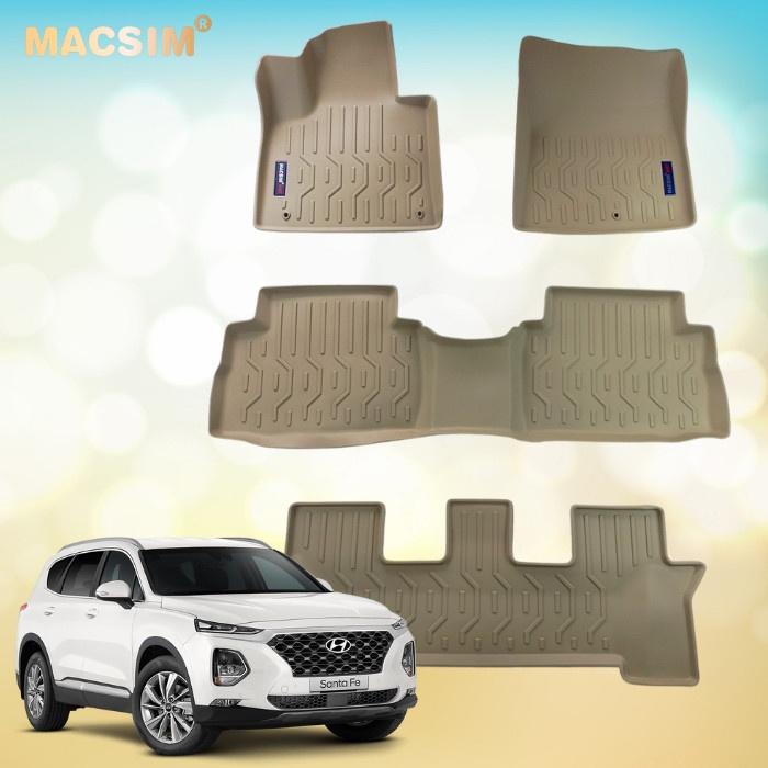 Thảm lót sàn xe ô tô HYUNDAI SANTAFE 2019+ Nhãn hiệu Macsim chất liệu nhựa TPV cao cấp màu be