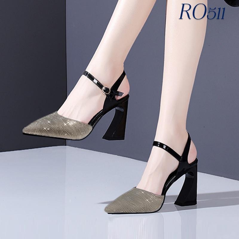 Giày sandal nữ cao gót 7 phân hàng hiệu rosata màu vàng ro511