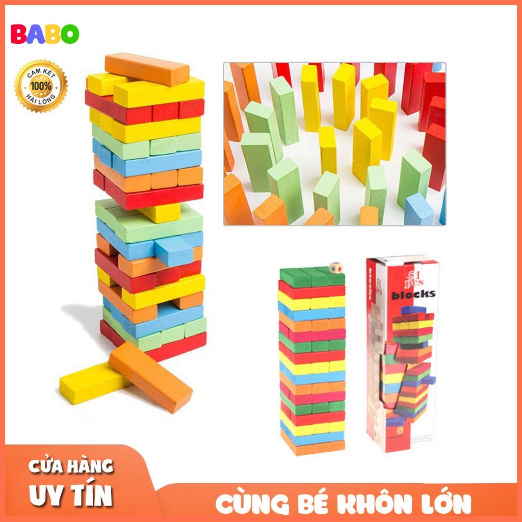 Đồ Chơi Rút Gỗ Màu Domino 54 Thanh Babo Xếp Tầng Tháp Jenga - Size Lớn, Sơn Gỗ Mịn Đẹp