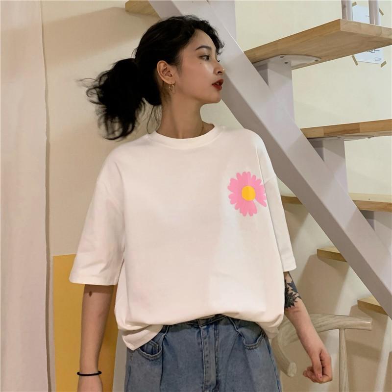 Áo Thun Tay Lỡ Unisex Hình Hoa Cúc Cực Đẹp, Chất Liệu Thun Cotton, hàng nhập Quảng Châu